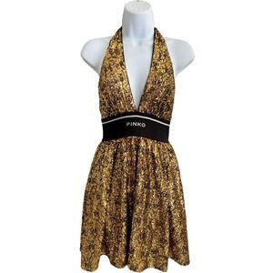 PINKO Short Dress In All-Over Sequins Color Gold Size IT 38 USA 2